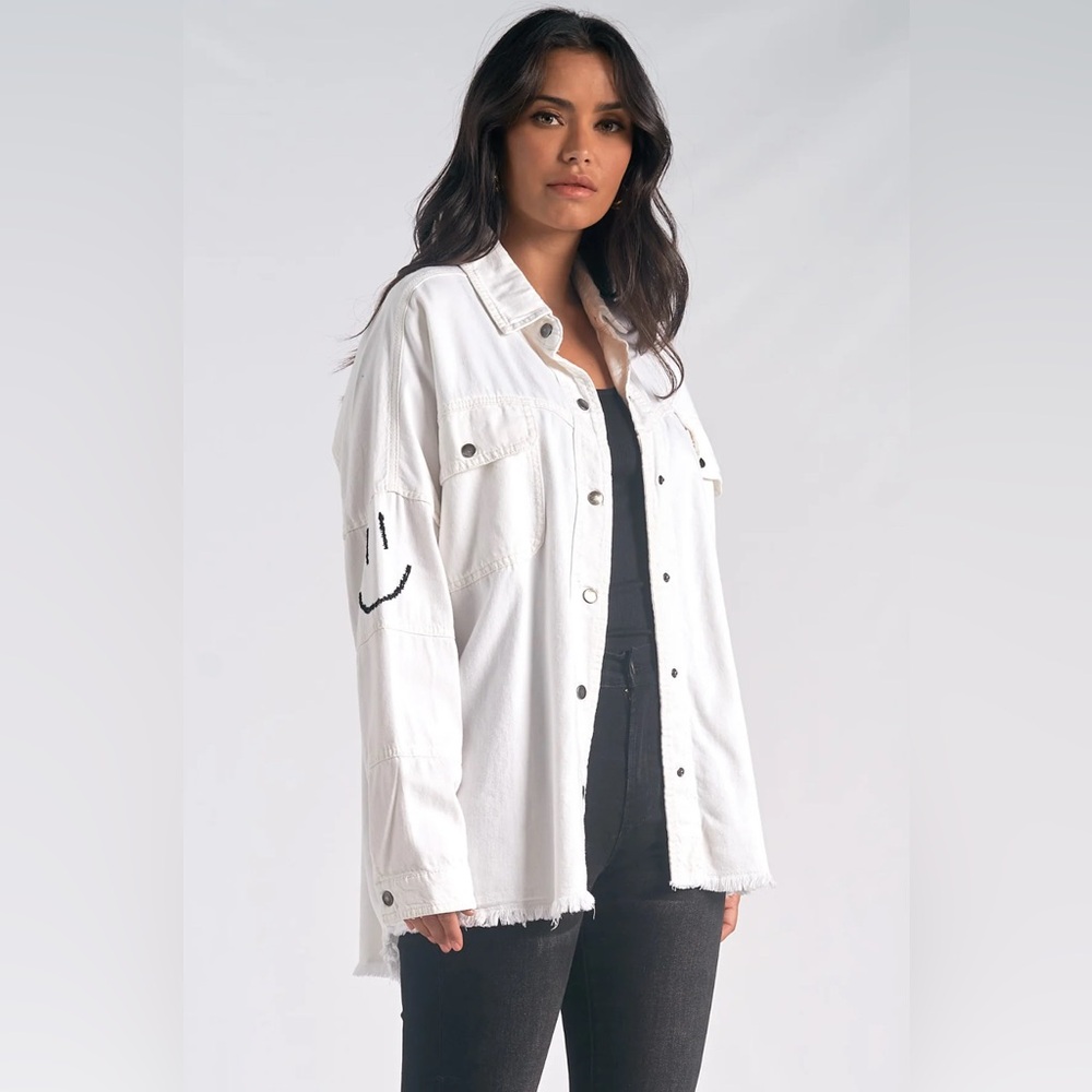 Elan White Smiley Dolly Women’s Shacket - Picture 2 of 6